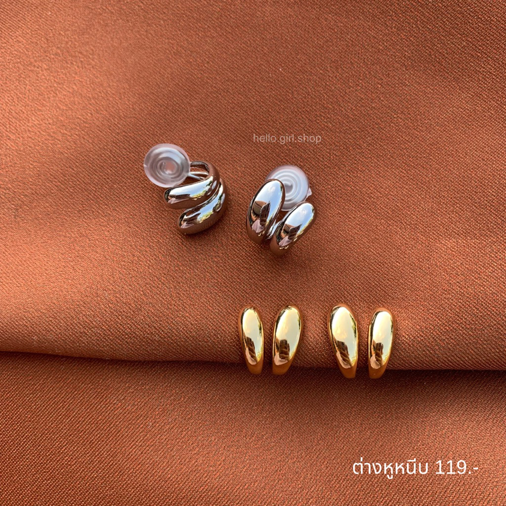 ( ต่างหูหนีบ ขดลวด ) ต่างหูมินิมอล สีเงิน สีทอง