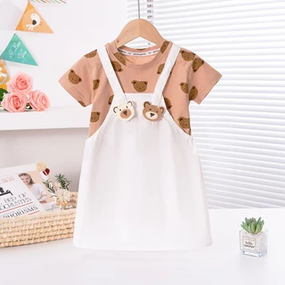Babyonline(Y349)L2M4 (ส่งด่วน1วัน)ชุดเอี๊ยม2ชิ้นแบบกางเกงขาสั้นและแบบกระโปรงสำหรับเด็กผู้ชายและเด็กผู้หญิง ผ้าฝ้าย นิ่ม