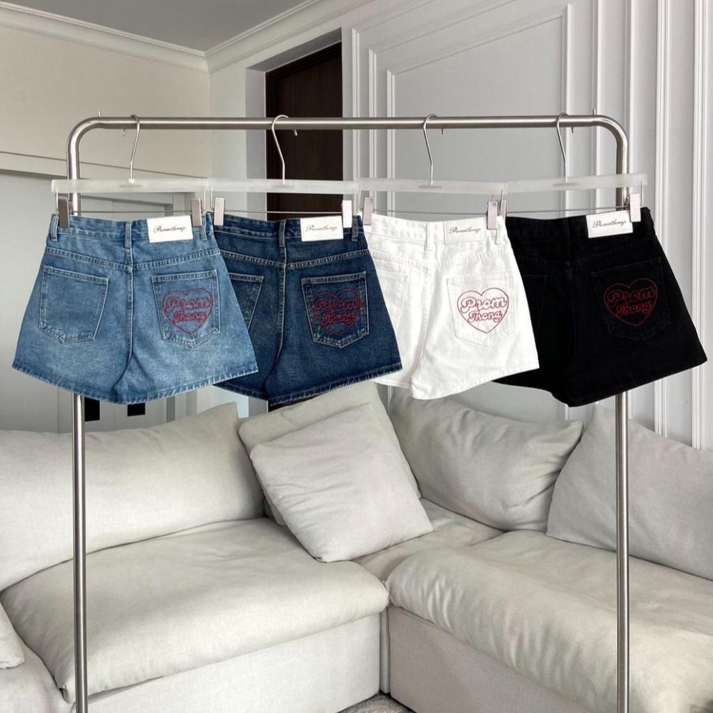 PTJ30287 กางเกงยีนส์ขาสั้นเอวสูงทรง Hot pants ปักหัวใจ PROMTHONG ราคา ถูกที่สุด ดีลบีเคเค แกลเลอรีภาพที่ 2