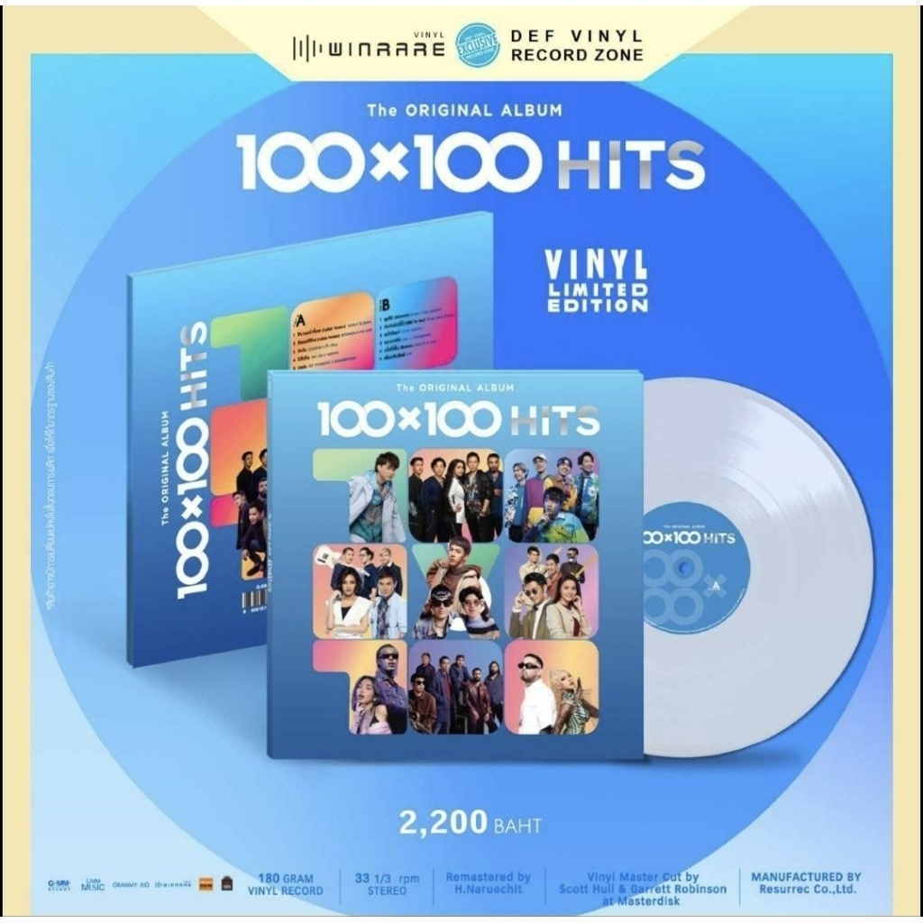  (PreOrder)■มือ1 vinyl 100x100 Hits ( klear-ไผ่ พงศธร,Three Man Down, Milli,นนท์,ยังโอม,cocktail
