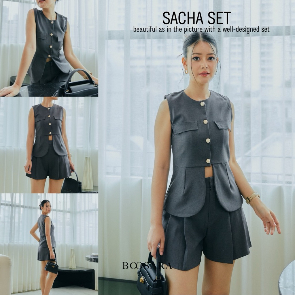 Sacha Set เชุดเซ็ตเสื้อแขนกุด+กางเกงขาสั้น ใส่ทำงานได้ ใส่ออกงาน หรือ everyday looks ก็ปัง -BSR C. Clothing Lady