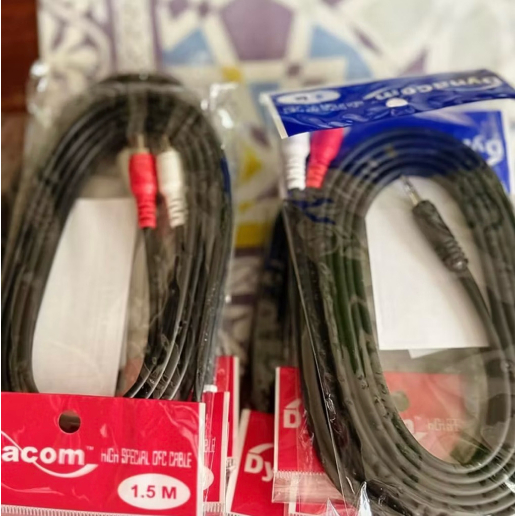 สายสัญญาณสเตริโอ TRST 3.5 to RCA 2 หัวขาวแดง  ยาว 1, 1.5, 2, 3, 5, 10 เมตร Dynacom ทองแดงแท้ จำนวน 1 เส้น TRST+RCA2P