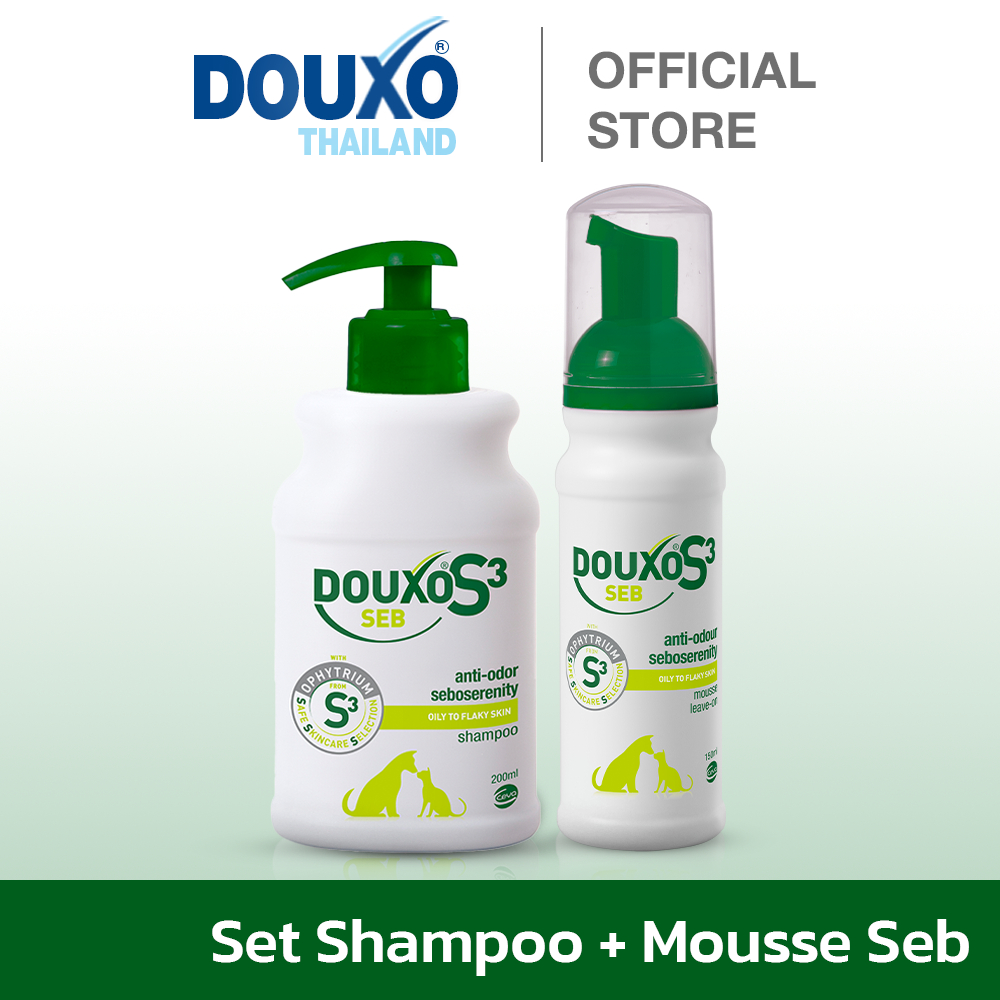[SET คู่] แชมพูและมูสสำหรับสุนัขและแมว สูตรผิวมันและแห้ง Douxo Seb Shampoo + Mousse