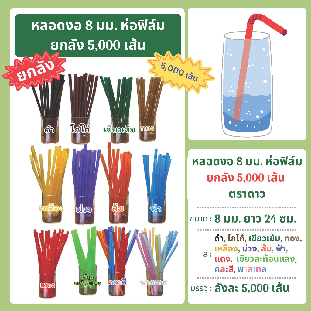 หลอดงอ 8 มิล ห่อฟิล์ม ยกลัง 5,000 เส้น ตราดาว