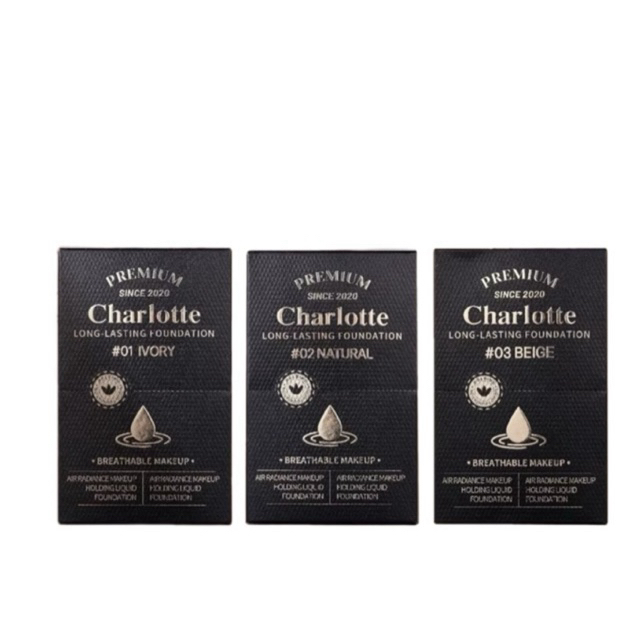 (ยกกล่อง x 6ซอง) รองพื้นชาร์ลอต พี่หนิง Charlotte Premium Long Lasting Foundation (มี 3 เฉดสีให้เลือก)