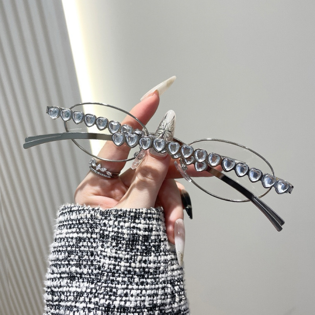 💗พร้อมส่งจากไทย💗CC-22แว่นกรองแสงสีฟ้าทรงไข่ ขาแว่นแต่งเพรชรูปหัวใจแบบติดแกรม แว่นป้องกันแสงuv - รูปที่ 6