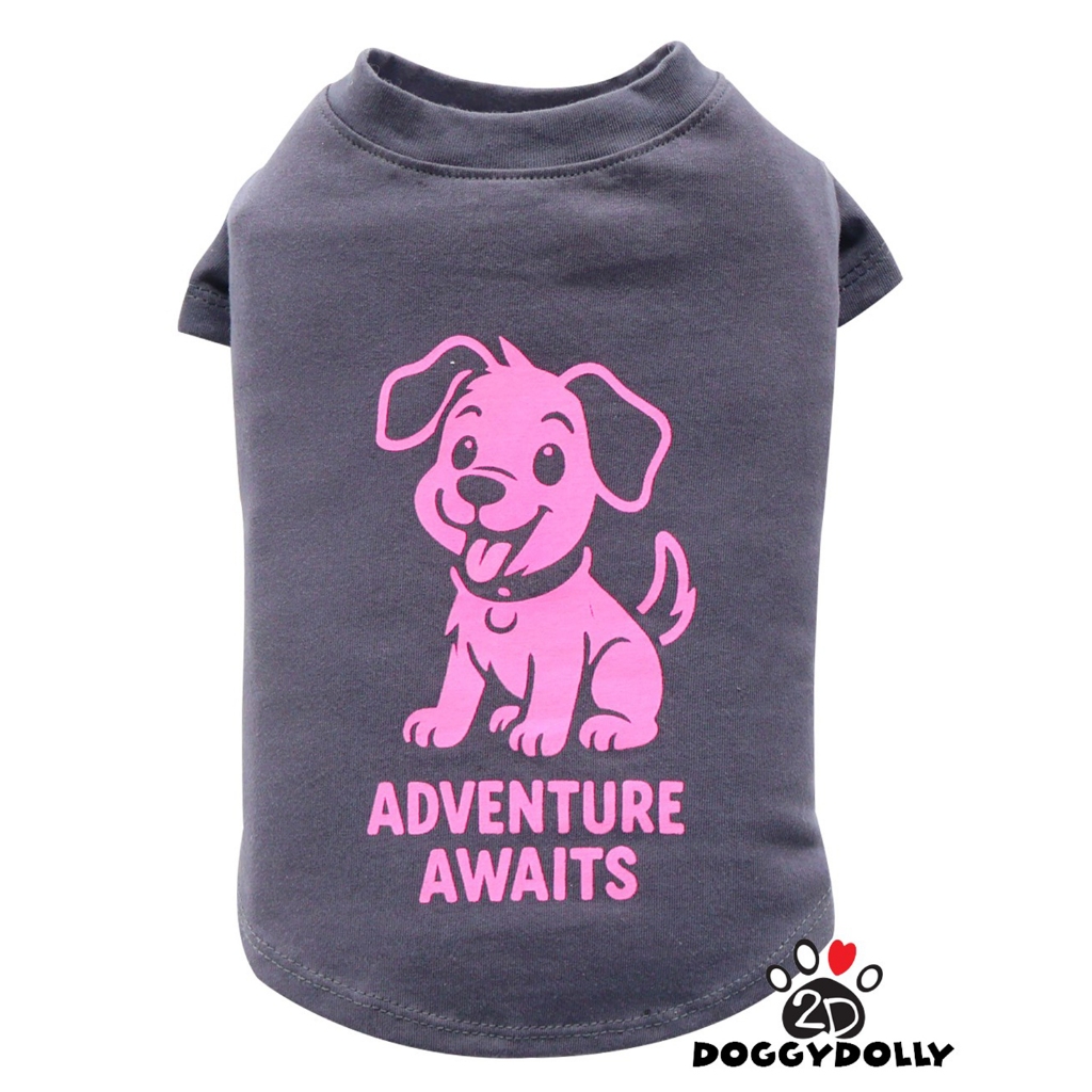 Petcloths -Doggydolly ชเสื้อผ้าแฟชั่น สัตว์เลี้ยง หมาแมว ผ้ายืด คอกลม มีแขน สีเทา ลายน้องหมา ขนาดไซส์ 1-9โลT964