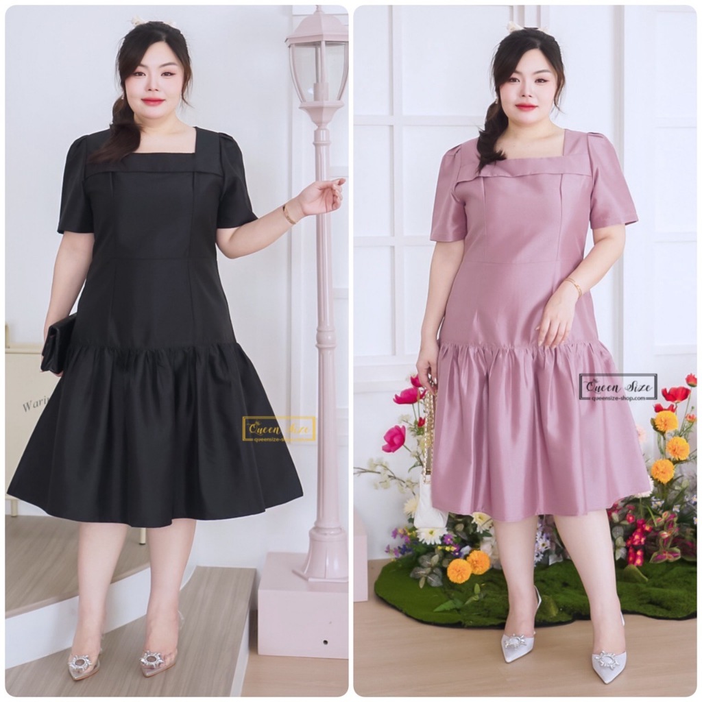 Khemika-เดรสแฟชั่นสาวบอวบ ชุดคนอ้วนสีดำ ไซส์ใหญ่ อก42 44 46 และ48 นิ้ว แบบเรียบหรู ชุดไซส์ใหญ่ใส่ไปงาน ทำงาน