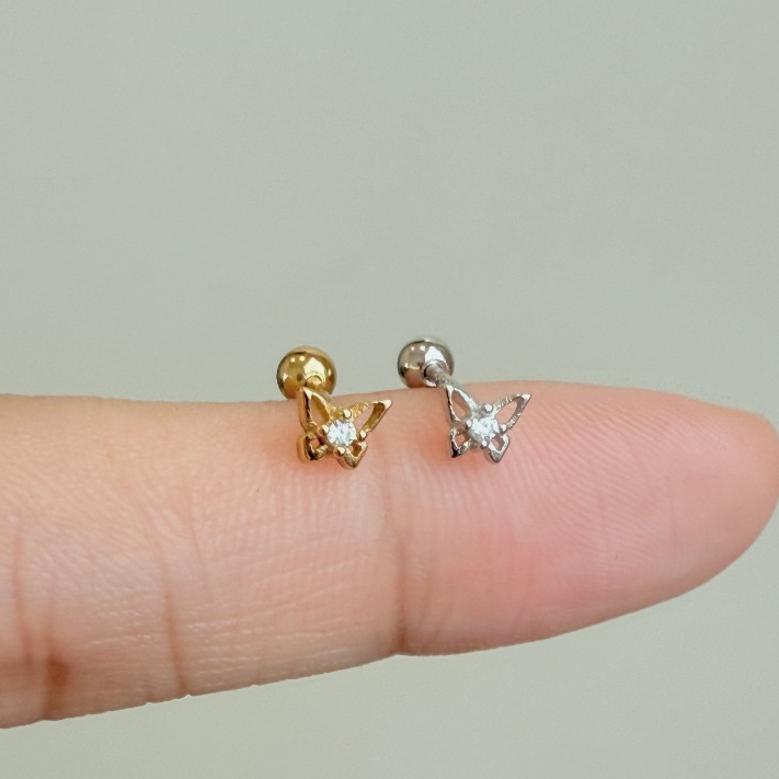 Suwann.na ต่างหู ต่างหูเงินแท้ จิว จิวเงินแท้ จิวผีเสื้อเพชรจิ๋วเงิน