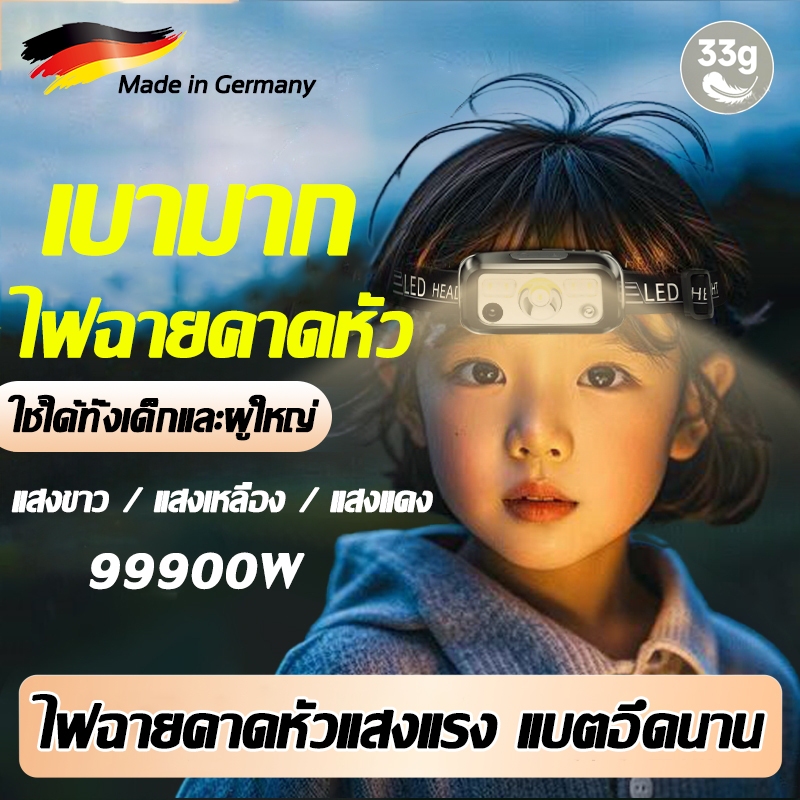 ไฟฉายคาดหัวแท้ 10000LM รับประกัน 5 ปี ใหม่ ไฟฉายคาดหัวแบบเซนเซอร์ ไฟฉายคาดหัวแรงสูง ไฟฉายคาดศีรษะ ไฟฉายคาดหัวแท้ USB