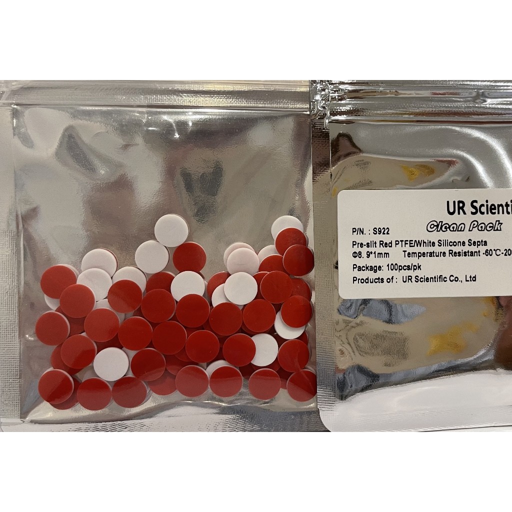 Septa, Pre-slit Red PTFE/White Silicone 9*1 mm (100/pk) S922