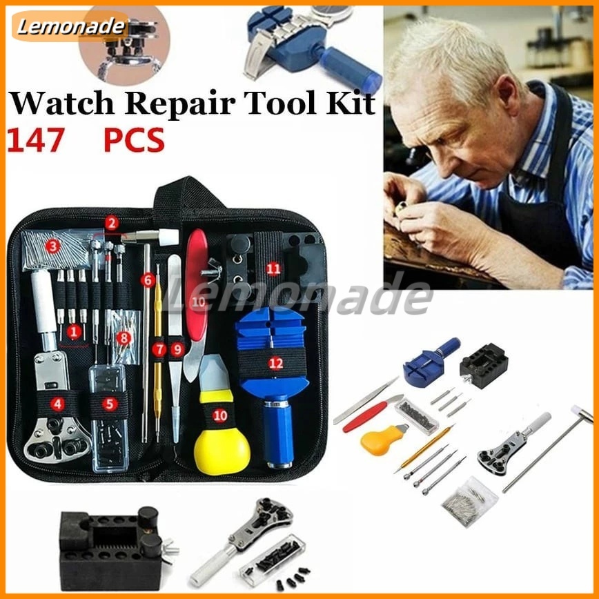 144pcs ชุดเครื่องมือซ่อมนาฬิกาอุปกรณ์ซ่อมนาฬิกาWatch Case Holder Opener Pin Link Remover Repair Tool Kit งมือซ่อมนาฬิก