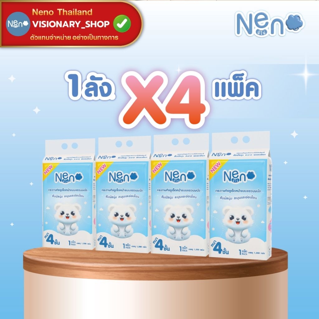 🥏[แบบแขวน ยกลัง 4 ห่อ] Neno ทิชชู่แบบดึง แขวนได้ หนานุ่ม  กระดาษทิชชู่ หนา 4 ชั้น 1280 แผ่นน - รูปที่ 2