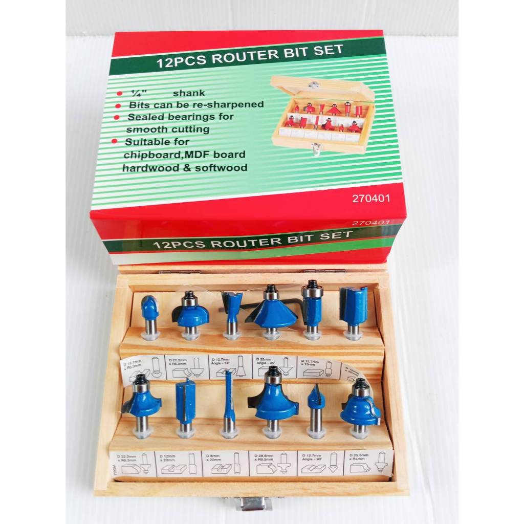 VERGIN ชุดดอกทริมเมอร์1/4 12ชุดตัว VG12PC-1/4 / INGCO ชุดดอกทริมเมอร์1/4 12ชุดตัว AKRT12141 ของแท้100%