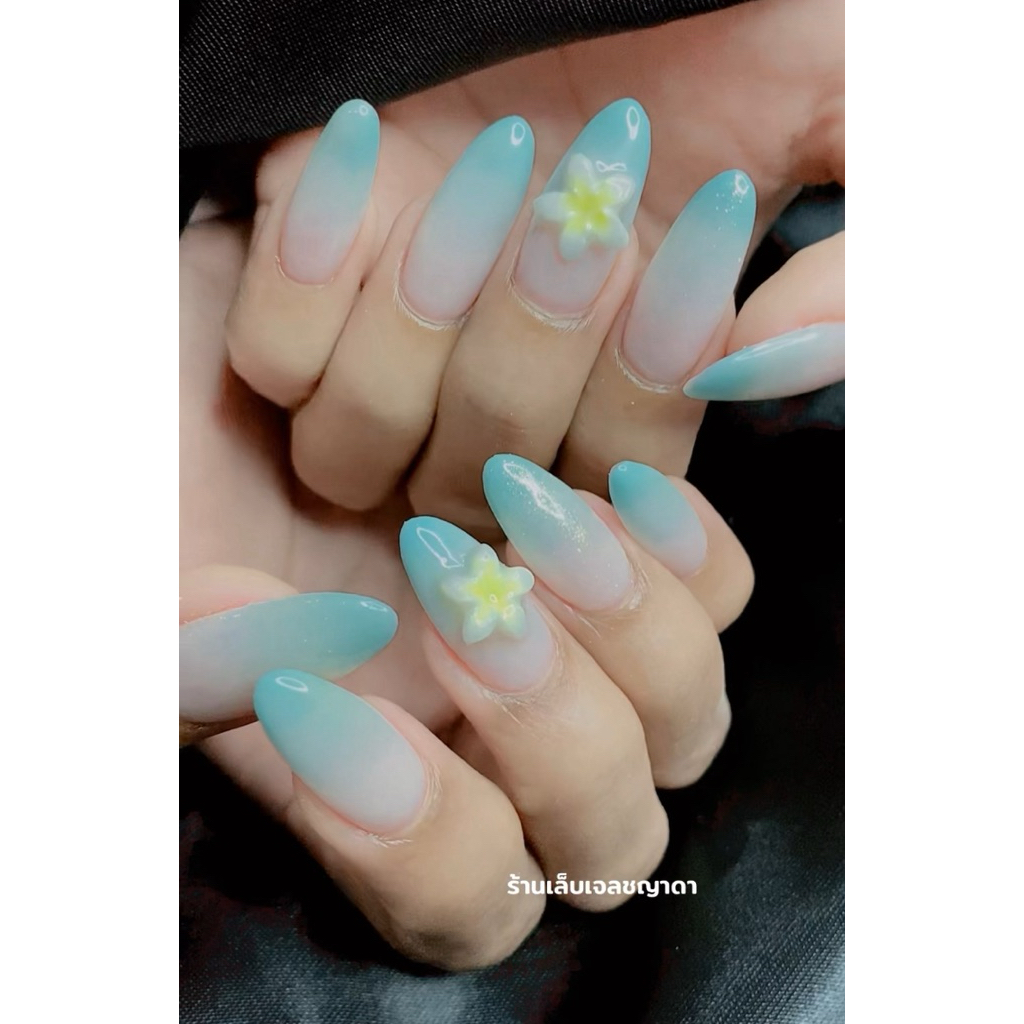เล็บเจลไล่ปลายฟ้าอ่อนดอกลีลาวดีตรีมทะเล🩵🌼🌊