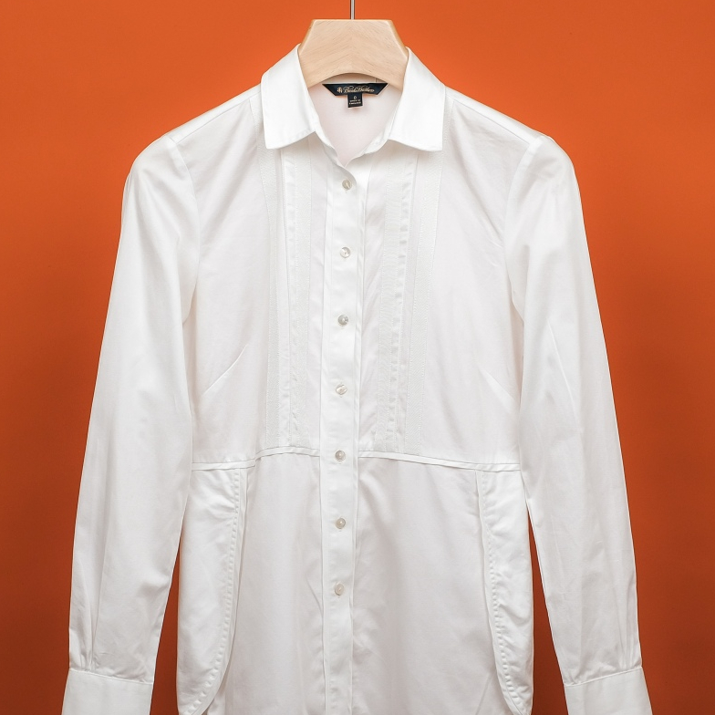 XS - BROOKS BROTHERS White Open Collar Cotton Tuxedo Shirt