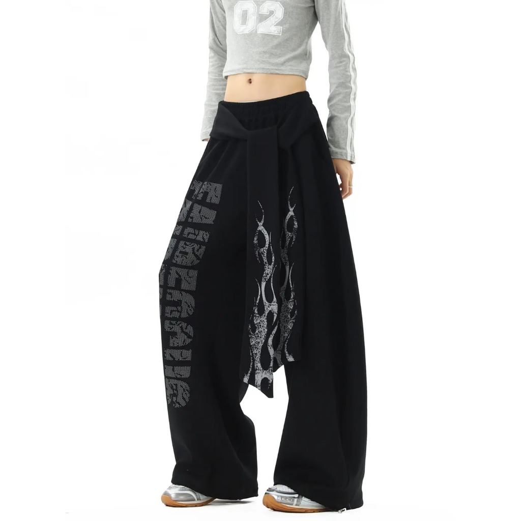 [Hip-hop letter print, sports dance wide-leg pants]กางเกงขากว้างพิมพ์ลายตัวอักษร กางเกงกีฬาเต้นรำลำลองสำหรับผู้หญิง ราคา ถูกที่สุด ดีลบีเคเค แกลเลอรีภาพที่ 6