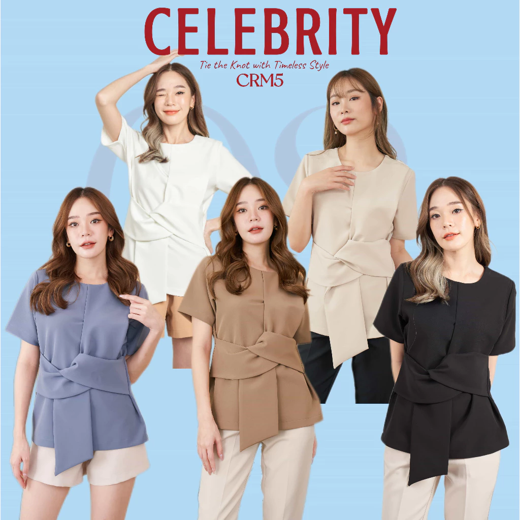 Celebrityy.style CRM5 เสื้อแขนสั้นตกแต่งด้วยสายผูกเอวด้านหน้า