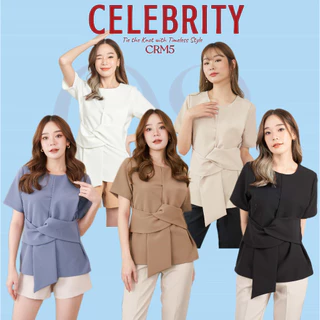 Celebrityy.style CRM5 เสื้อแขนสั้นตกแต่งด้วยสายผูกเอวด้านหน้า