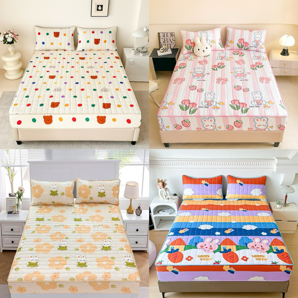 ผ้าปูที่นอนรุ่นหนา เนื้อผ้า3ชั้น รัดมุม360องศา ใช้กับที่นอน2-12นิ้วได้