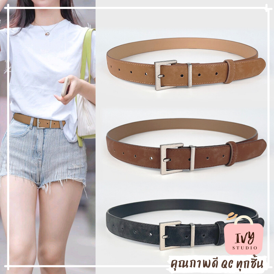 มีส่งด่วน เข็มขัดหนังกลับ Suede belt(G22)หัวเข็มขัดสีทอง สีเงิน เข็มขัดแฟชั่นเกาหลี เครื่องประดับแฟชั่น Unisex
