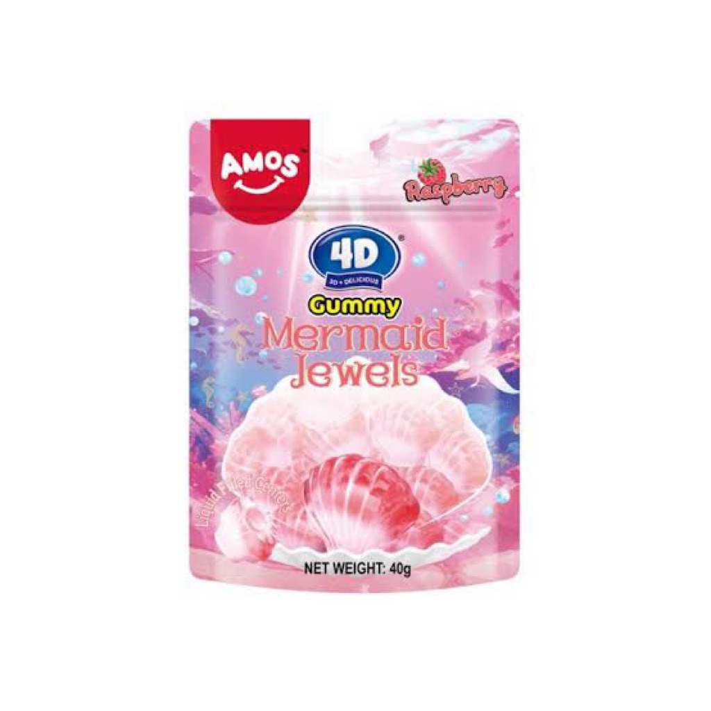 F/T 4D gummy mermaid jewels raspberry 40g. กัมมี่เมอร์เมดรสราสเบอรี่