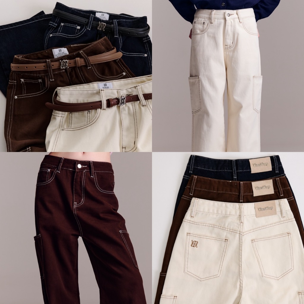 CHUUCHOP - (XS-4XL) Latte Cargo Jeans กางเกงยีนส์ขายาว คาร์โก้ (C9700)