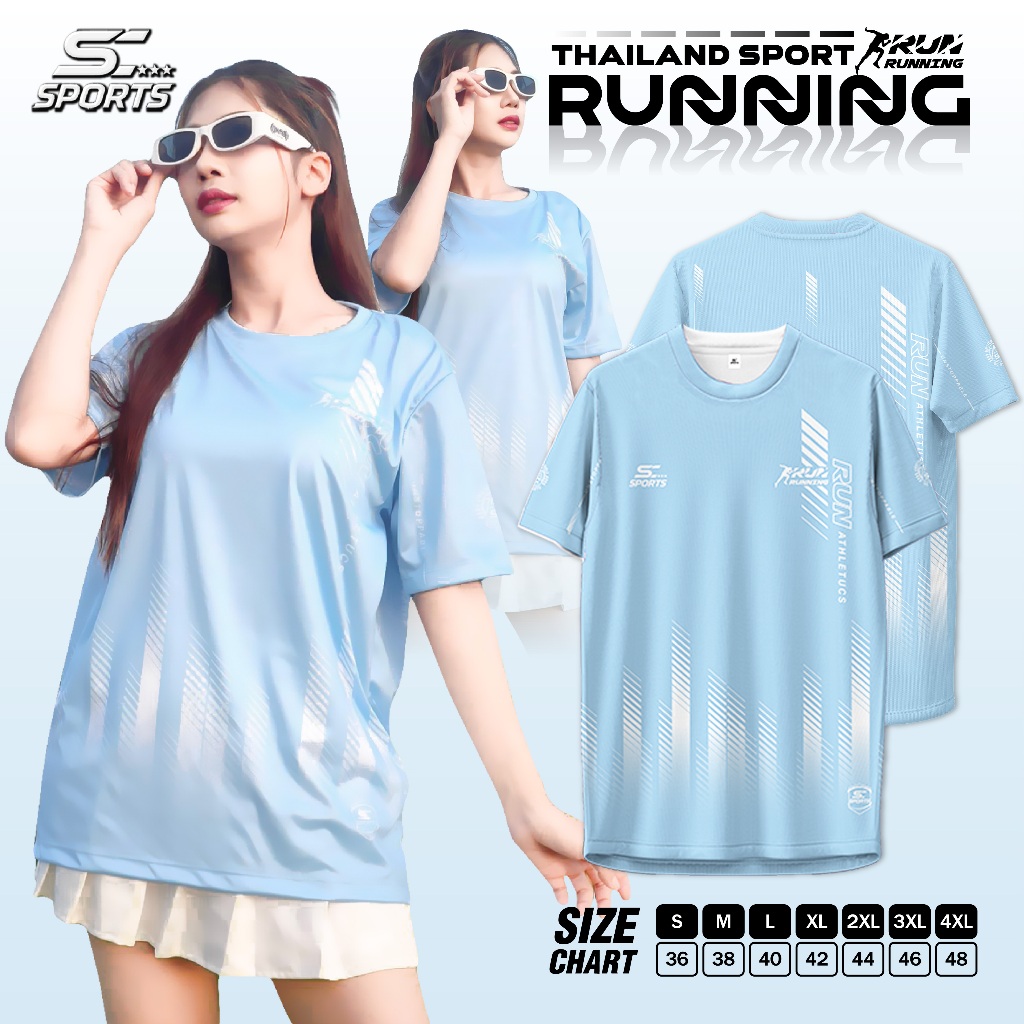 SC Sports เสื้อกีฬา เสื้อพิมพ์ลาย Run03-ฟ้าคลาสสิค งานจริงสวย สีสด หนา145g นุ่มลื่นใส่สบาย