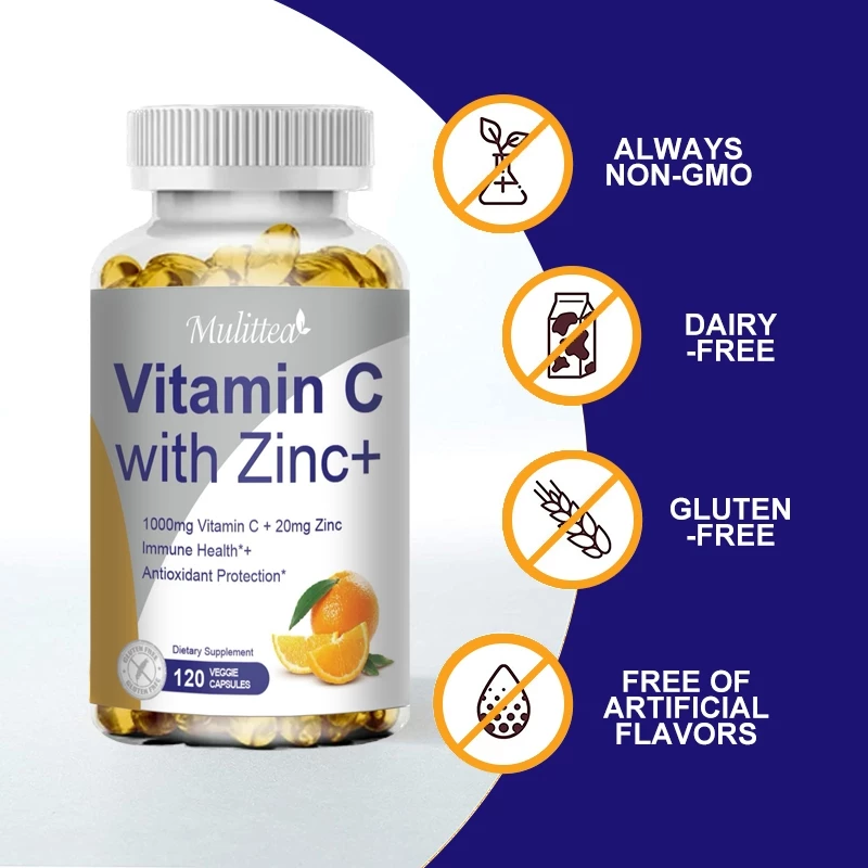 MULITTEA Vitamin C with Zinc Capsules บำรุงสุขภาพผม ผิว และเล็บ（วิตามินซีผสมซิงค์） thumbnail 6