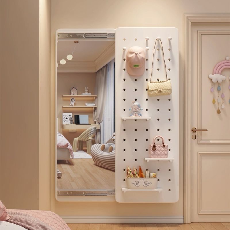 MOK กระจกเต็มตัว + แผงเก็บของ 140-160 ซม. ดีไซน์มินิมอล สีครีม ใช้ประหยัดพื้นที่ ประโยชน์ครบครัน