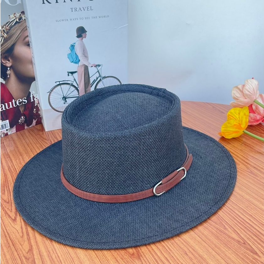 หมวกสานทรง Dumont Hat อัดแข็ง แต่งคาดเข็มขัด สินค้าพร้อมส่งจากไทย B082 - รูปที่ 5