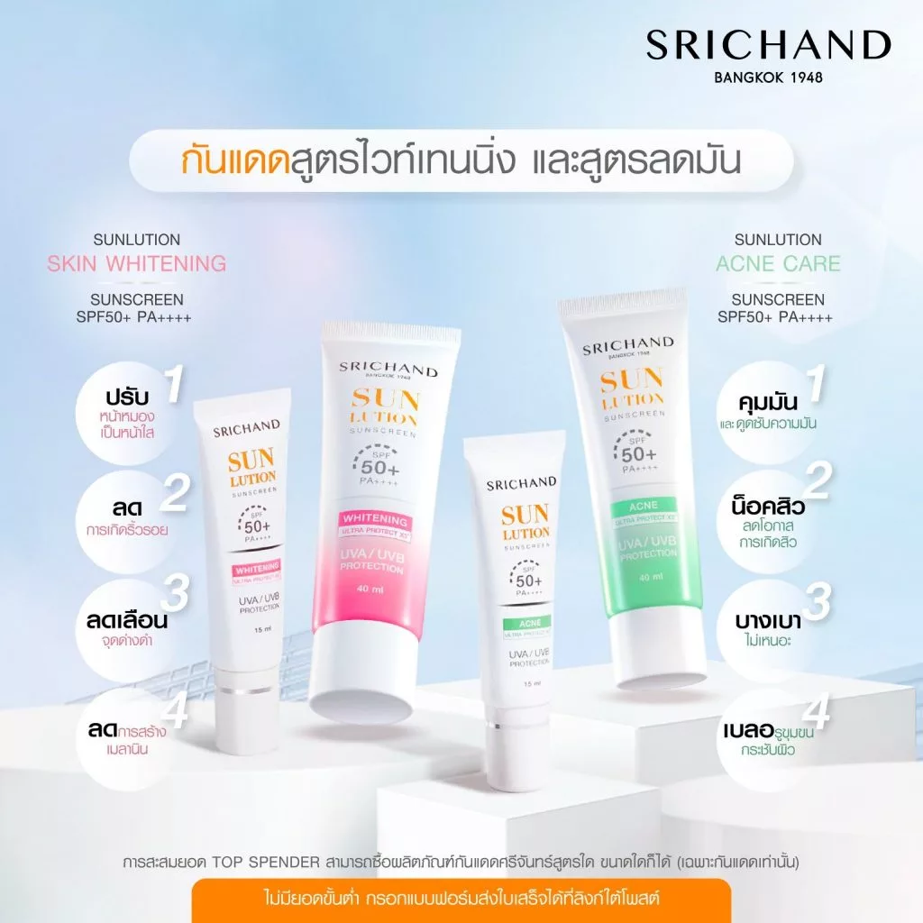 [1 FREE 1] SRICHAND กันแดดสกินแคร์ สูตรคุมมันคุมสิว ซันลูชั่น แอคเน่ แคร์ ซันสกรีน เอสพีเอฟ 50+ พีเอ++++ ขนาด 40 มล. thumbnail 6