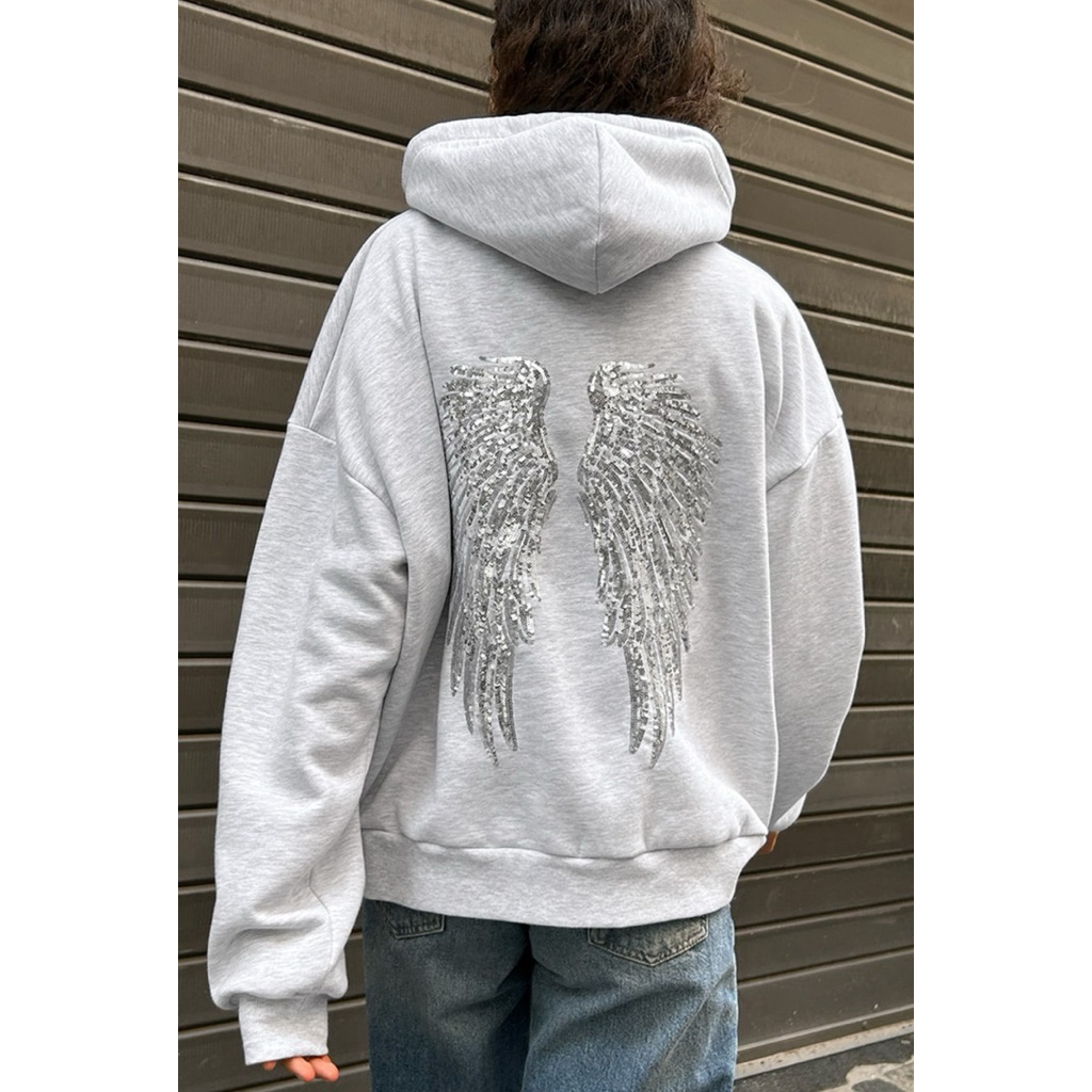 Subdued Wings Sequin Hoodie in Grey🪽