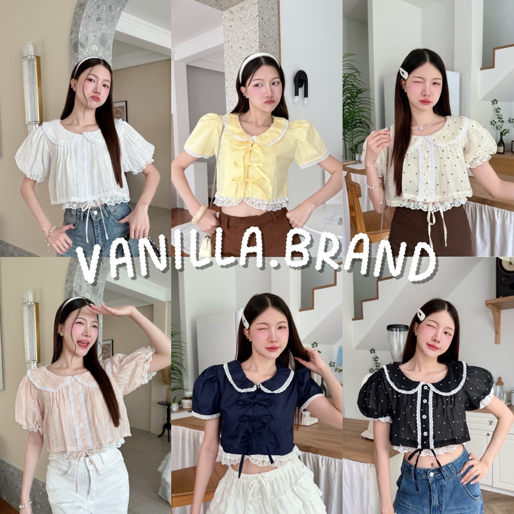 เสื้อคอบัว แขนพอง แต่งลูกไม้ -knttm / VB0587