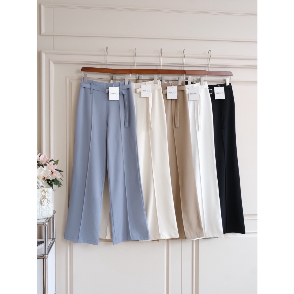 •PRISANA• PSN 20271 กางเกงขากระบอกปลายม้านิด ๆ แพทเทิร์นเองสูงทรงสวย ทรงวินเทจ ได้ลุคผู้ดีแต่งตัวเกง