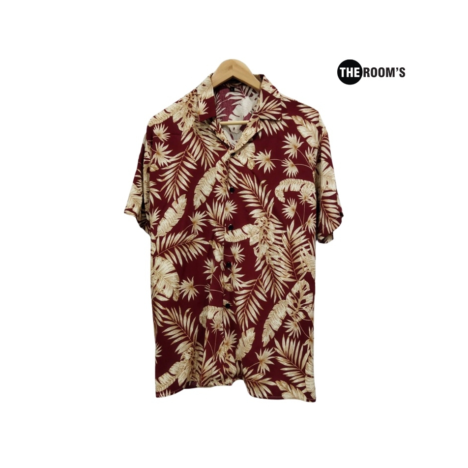 THE ROOM'S - เดอะรูม เสื้อฮาวาย โคตรนุ่ม แขนสั้น ผ้าไหมญี่ปุ่น ผ้าดีมาก ลายมัลดีฟส์ สีแดง — صورة 2
