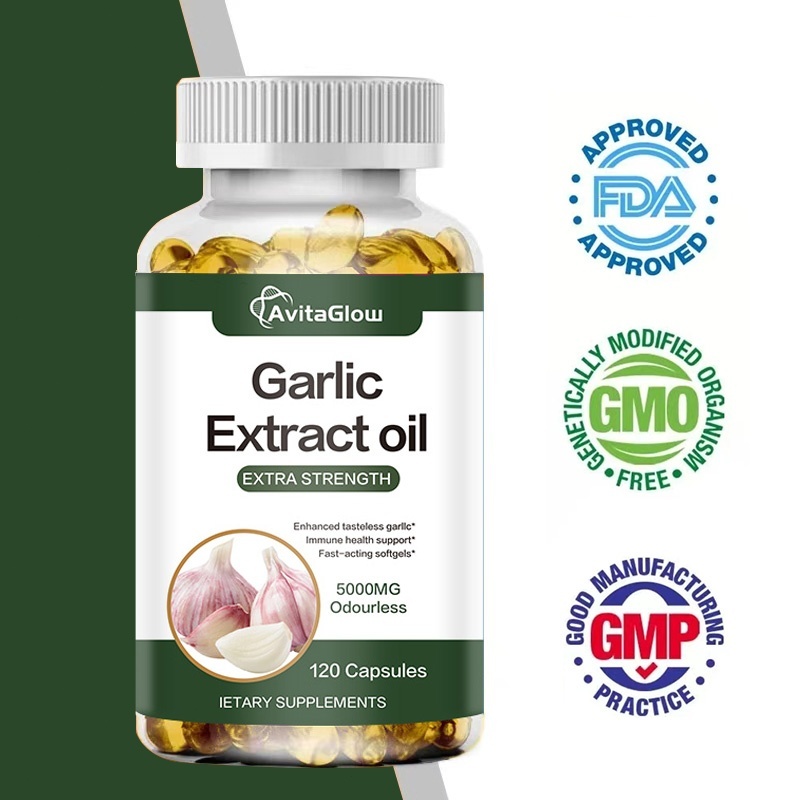 AvitaGlow น้ำมันกระเทียม 5000mg 120 แคปซูล ช่วยลดคอเลสเตอรอลและสุขภาพหัวใจ ธรรมชาติ GMP‌