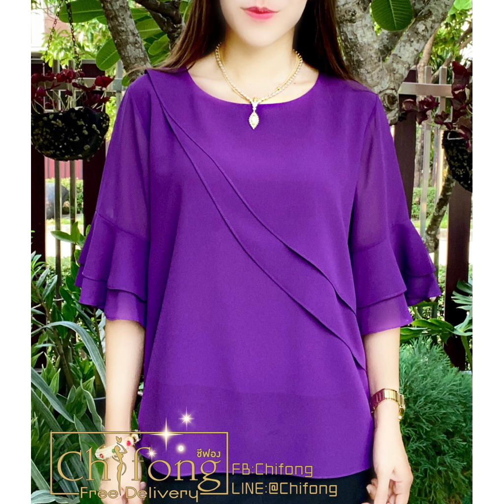 เสื้อชีฟองสวยๆ แขนระบาย เสื้อผ้าแฟชั่น รูปที่ 6