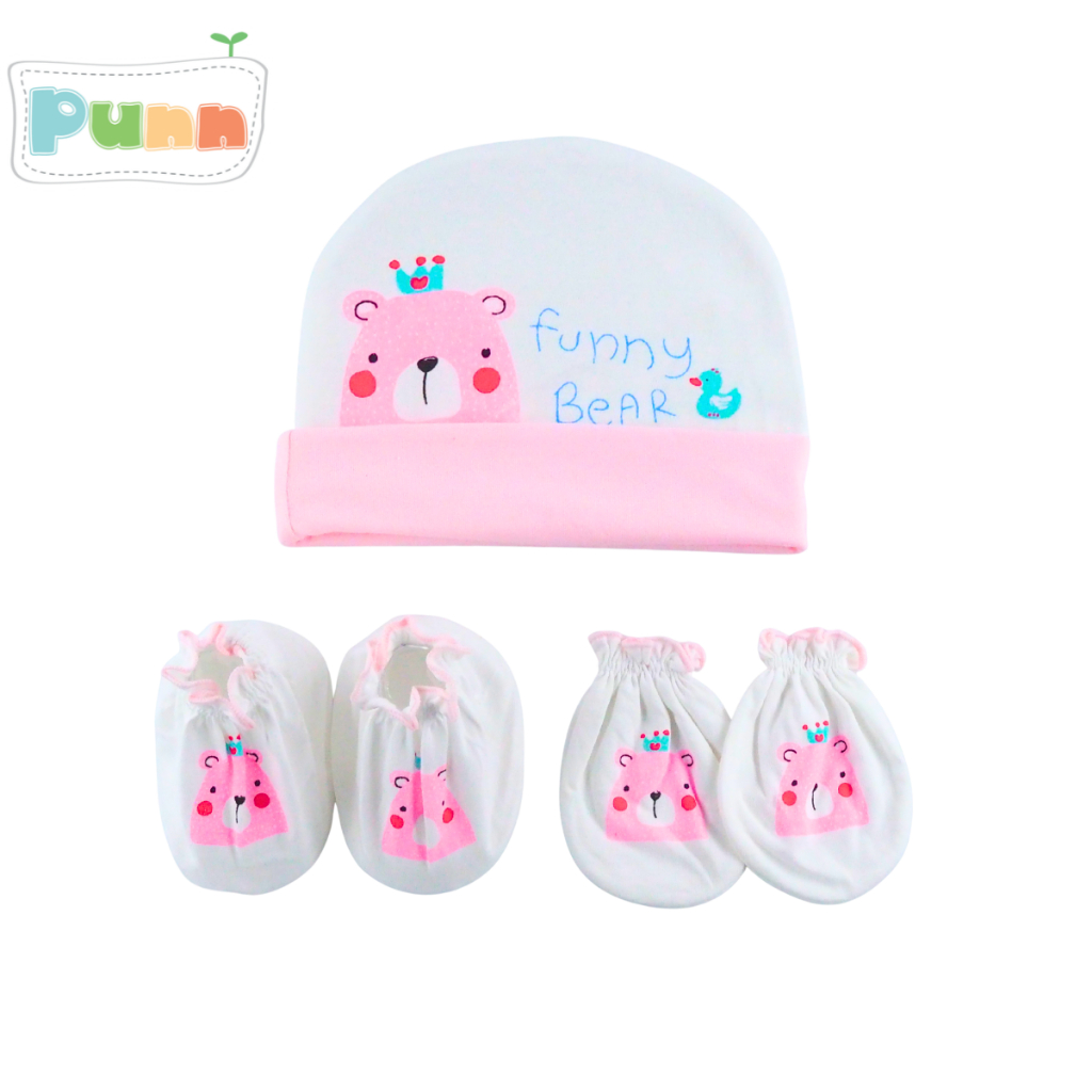 Natty pun ชุดเซ็ต 3 ชิ้น หมวก+ถุงมือ+ถุงเท้า สกรีนลายเข้าชุด สามารถเลือกลายได้ตามต้องการ