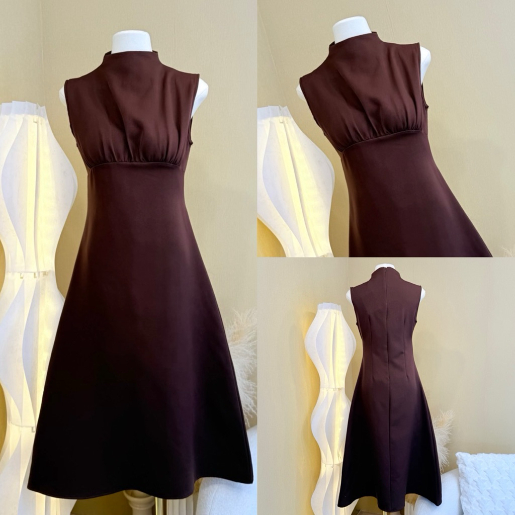 [LISA] A1107 ชุดเดรสกระโปรงยาวคอเต่าแขนกุดแต่งซิปซ่อนด้านหลัง ดีไซน์เรียบหรูผู้ดี ใส่ดินเนอร์ คาเฟ่ - รูปที่ 3