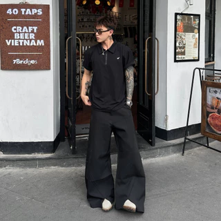 Karants เสื้อเชิ้ตผ้าฝ้ายปิเก้ Polo Oversize ตกแต่งด้วยขอบโลหะเรียบ สำหรับผู้ชายและผู้หญิง Unisex - KR259