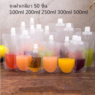 ถุงฝาเกลียว (50/100ใบ) แถมฟรีกรวยกรอก ก้นตั้งได้ ถุงใส่น้ำ ถุงใส่น้ำจิ้ม ใส่เยลลี่ ฝาเกลียว ปาก 0.86 ซม. มีหลายขนา