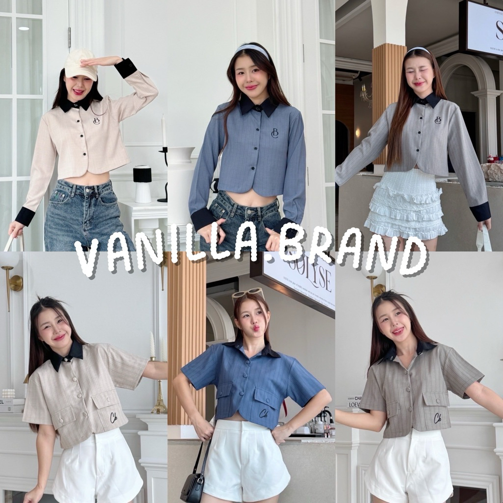 เสื้อเชิ้ตแขนตรง ตัดคอปกดำ แต่งกระเป๋าหน้า -ck / VB0585