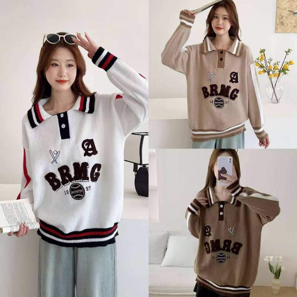 เสื้อแขนยาวไหมพรมคอปกเบสบอล อก48นิ้ว ยาว26 นิ้ว
