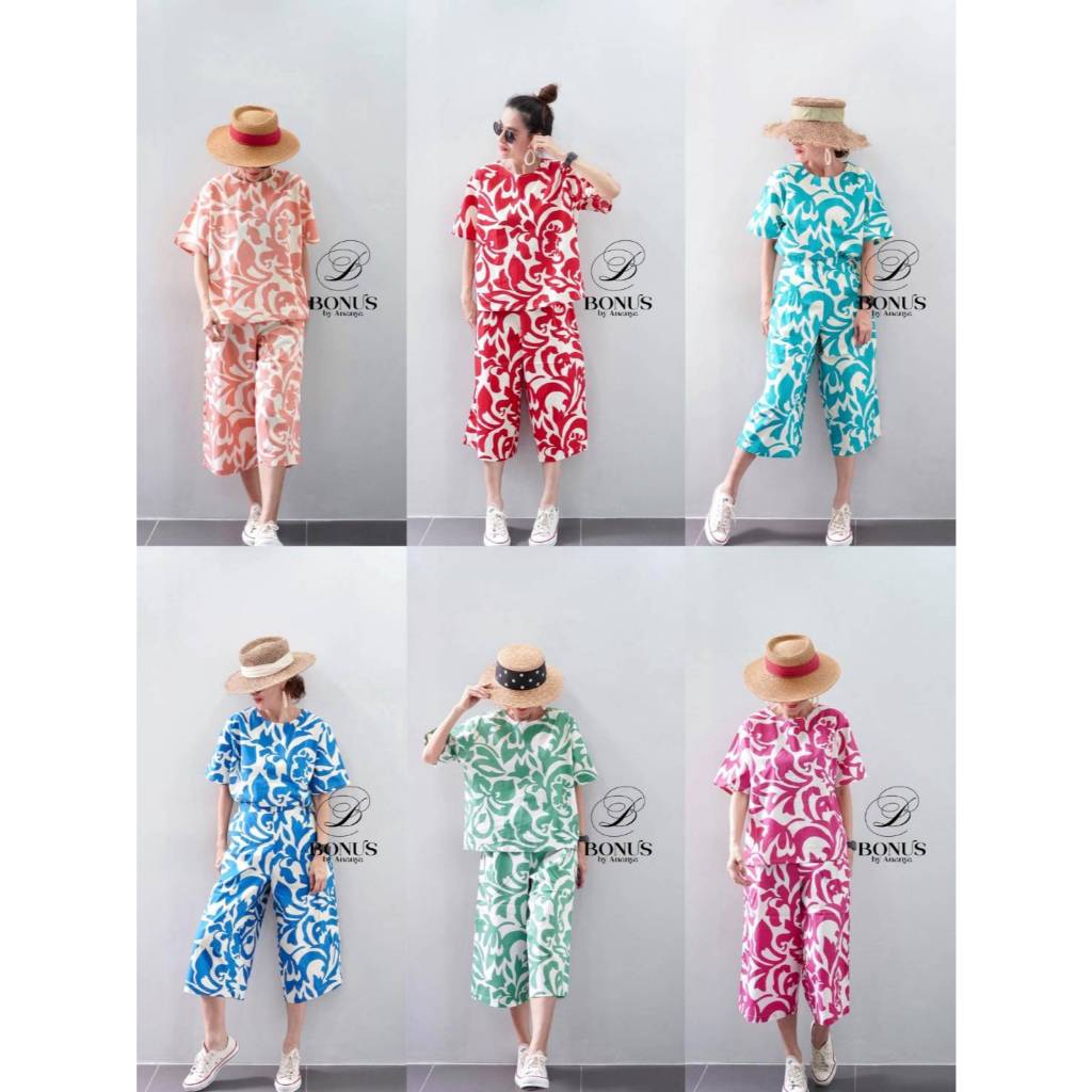 👉ทักแชทก่อนสั่ง👈 ชุดเซ็ตผ้าคอตตอลญี่ปุ่น กางเกงซิปข้าง สม๊อคหลังยางยืด ขา 9 ส่วน ป้ายBonus by Ananya 01968