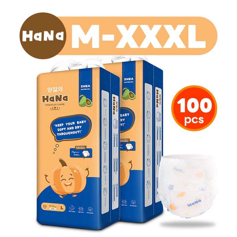 HaNa กางเกงผ้าอ้อมเด็ก ผ้าอ้อมเด็ก NB-XXXL 100pcs/2 pack BABY DIAPERS PANTS