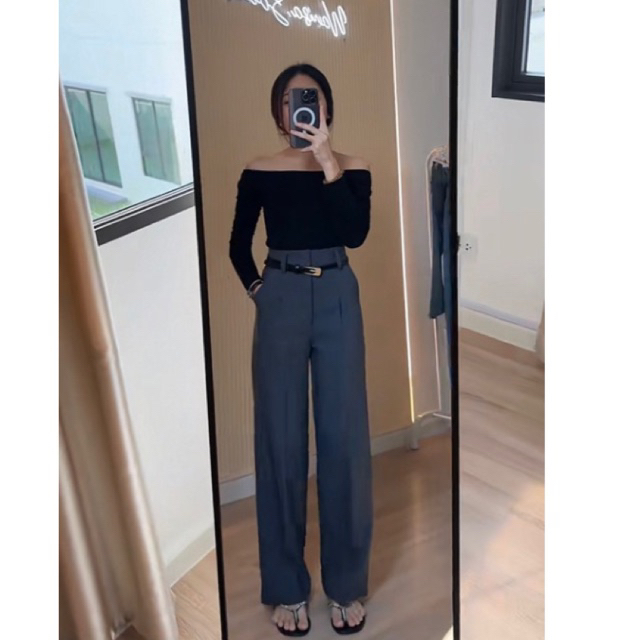 ส่งต่อ Wanisa วนิศา กางเกงกระบอกกลาง  ไซส์ XS สีเทาดำ ผ้าสโนว์ มือสอง