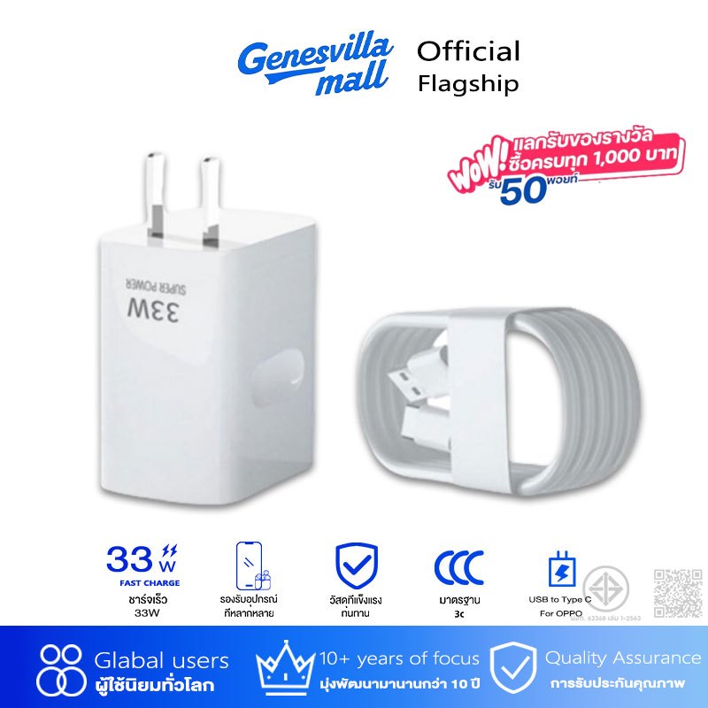 33W สายชาร์จ type c หัวชาร์จ Super Fast Charge 33W Adapter + TypeC Fast Charge หัวชาร์จ
