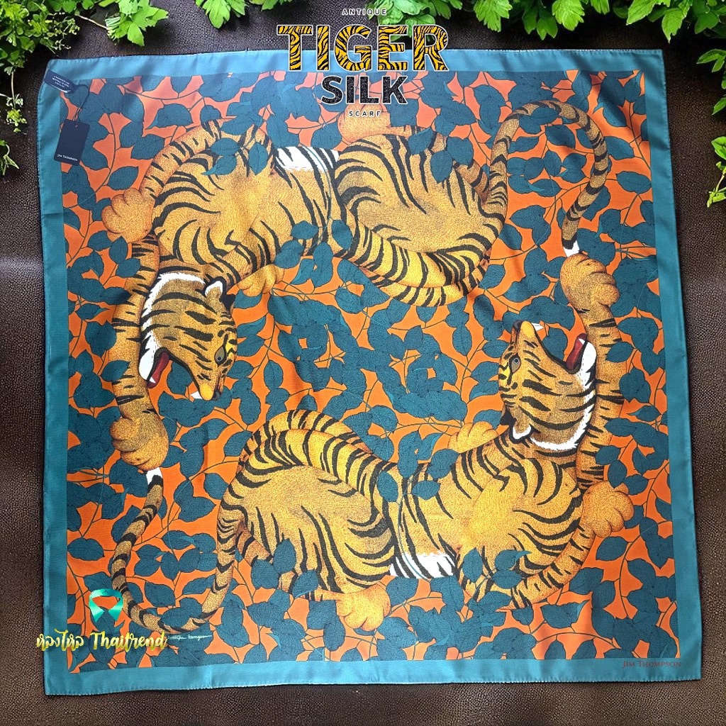 Antique Tiger Silk Scarf : ผ้าพันคอ ผ้าคลุมไหลผ้าไหม แบรนด์ Jim Thompson **ของแท้**