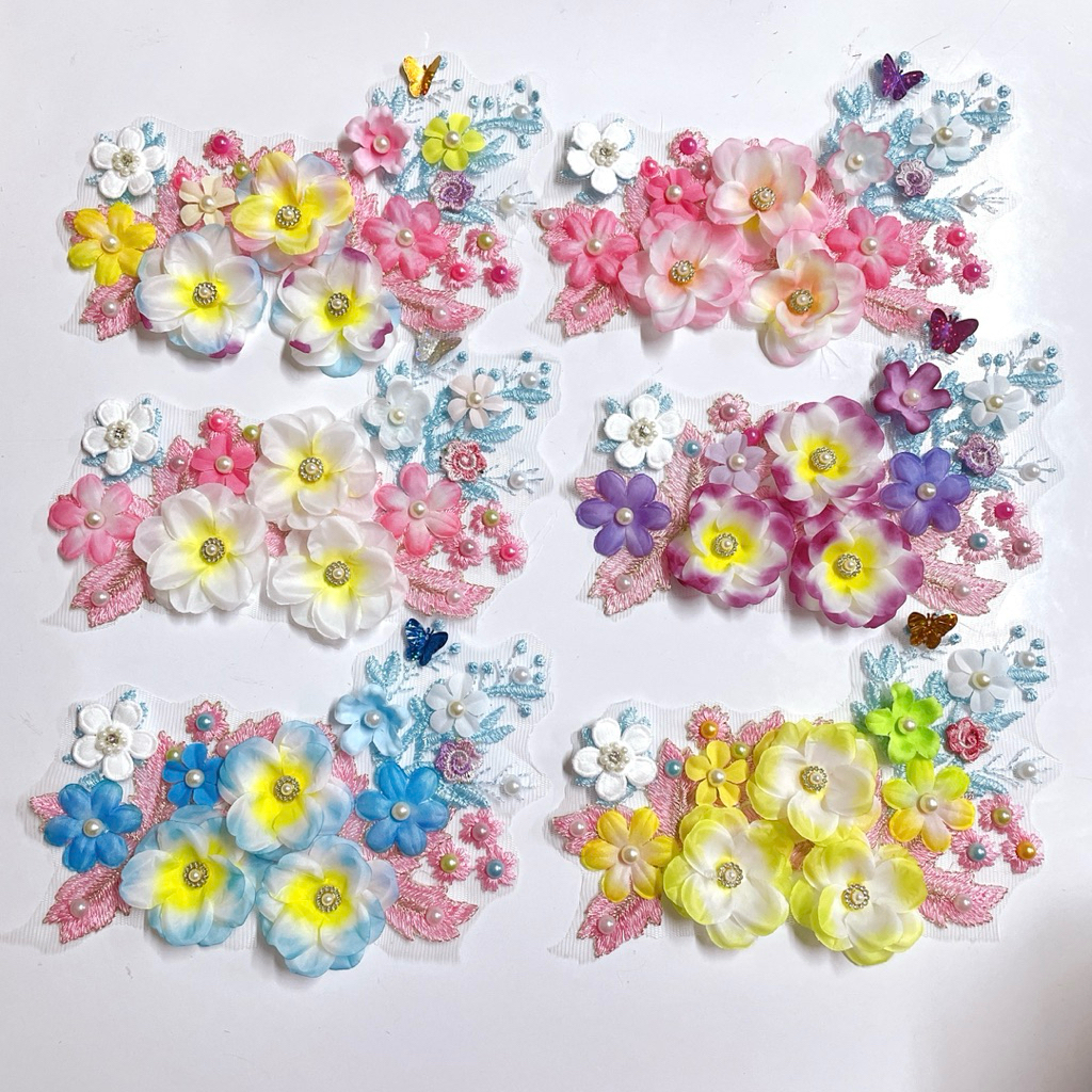 ช่อดอกไม้ ตกแต่งเสื้อผ้ากระเป๋า diy 8”x5.5”